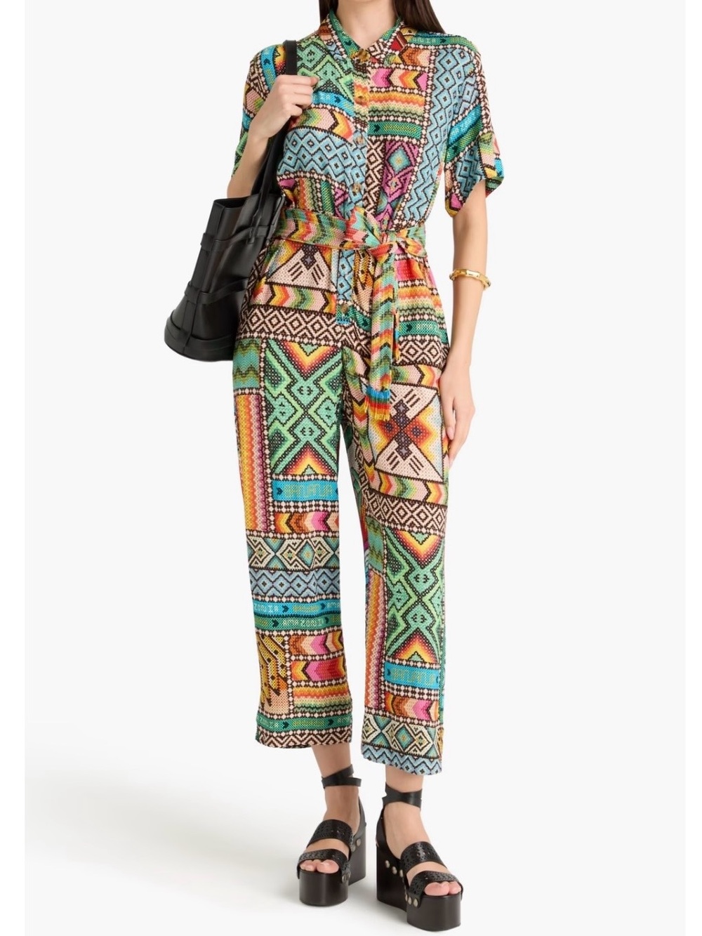 FARM Rio Banana Scarf Print Belted Jumpsuit - Picture 2 of 4